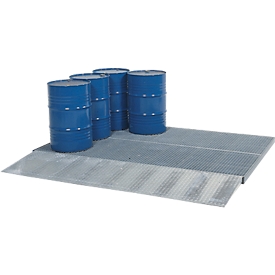 ASECOS bodemopvangbak, gegalvaniseerd staal, carterinhoud 225 l, B 2862 x D 1862 x H 78 mm, 450 kg wiellast