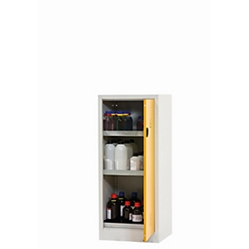 asecos CF-CLASSIC chemische opslagkast, scharnierende deur, rechtsscharnierend, voorkant in veiligheidsgeel, B 600 x D 500 x H 1400 mm