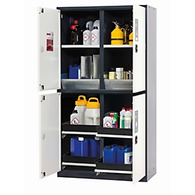 asecos CS-CLASSIC-MultiRisk armoire de stockage de produits chimiques, portes à charnières, façade blanc pur, L 1055 x P 520 x H 1950 mm