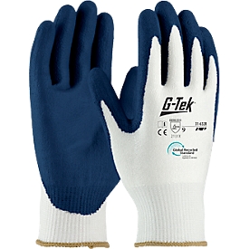 Assembly glove G-Tek® 3RX 31-632R, EN 388: 2 1 3 1 X, latex, 90 % recycled plastic &amp; 10 % elastane, white-blue, size 9, 1 pair