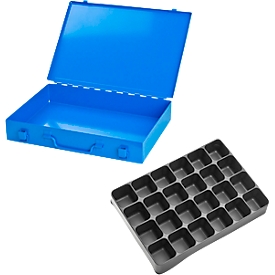 Assortimentkoffer ADB, leeg, 24 vakken, afsluitbaar, met handvat, B 330 x D 230 x H 50 mm, staal &amp; ABS kunststof, lichtblauw RAL 5012