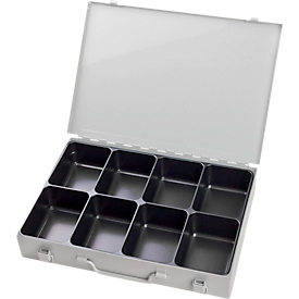 Assortimentkoffer ADB, leeg, 8 vakken, afsluitbaar, met handvat, B 330 x D 230 x H 50 mm, staal &amp; ABS kunststof, lichtgrijs RAL 7035
