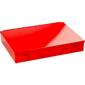 Assortment case ADB, empty, 18 compartments, lockable, with handle, W 330 x D 230 x H 50 mm, steel &amp; ABS plastic, traffic red RAL 3020
