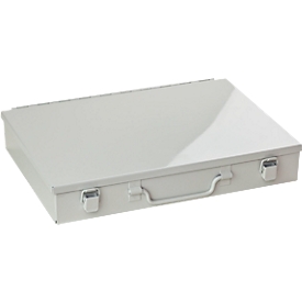 Assortment case ADB, empty, 24 compartments, lockable, with handle, W 330 x D 230 x H 50 mm, steel &amp; ABS plastic, light gray RAL 7035