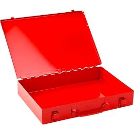 Assortment case ADB, empty, without dividers, lockable, with handle, W 335 x D 230 x H 50 mm, steel &amp; ABS plastic, traffic red RAL 3020