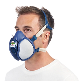 Atemschutzmaske 3M 4279+, Typ ABEK1P3, gegen organische/anorganische Dämpfe, mit integrierten Filtern und Ventilen, wiederverwendbar, blau-weiss, 1 Stück