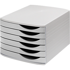 ATLANTA drawers, 6 flat drawers closed, DIN A4, recycled plastic, light grey