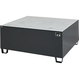 Auffangwanne 100 - Stahl - L 1460 x B 1460 x T 630 mm - für 1 x 1000 Liter IBC-Container - mit verzinktem Gitterrost - anthrazit RAL 7016 - Schäfer Shop Pure