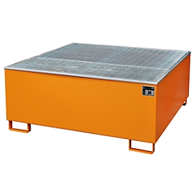 Auffangwanne BAUER AW 1000/PE mit Gitterrost, 1000 l IBC, B 1475 x T 1475 x H 625 mm, orange