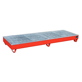 Auffangwanne BAUER AW-4/B/PE mit Gitterrost, 218 l, B 2415 x T 815 x H 255 mm, rot