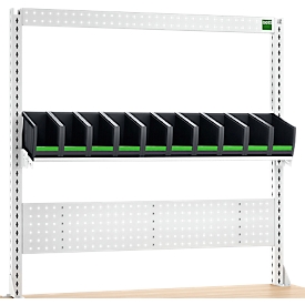 Aufnahmerahmenset Bott verso A6, für Werkbank verso, Schlitzplatte, 10 bottBoxen, B 1350 x T 435 x H 1357 mm, Stahlblech, RAL 7035 Lichtgrau