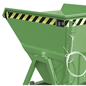 Auge à copeaux Bauer SKS 400, acier, vert, L 1220 x P 1050 x H 1115 mm, 400 l, jusqu'à 1000 kg, rouleaux, robinet de vidange, dispositif de basculement manuel.