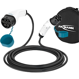 Autoladekabel Ansmann, für Elektroautos/Hybridautos, Anschluss Typ 2, 3-phasig, Ladeleistung 11 kW, IP55, Länge 7,5 m, Kunststoff, anthrazit-blau-weiss
