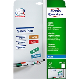 Avery magnetische etiketten J8867-5, voor etikettering, herbruikbaar, metaal, mat wit, 78 210 x 297 mm, 5 st.