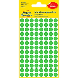 Avery Markierungspunkte 3592, wiederablösbar, 416 Stück, Ø 8 mm, grün