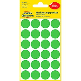 Avery Markierungspunkte 3595 - wiederablösbar - 96 Stück - Ø 18mm - grün