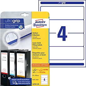 AVERY Printbare rugetiketten  - L4761 - zelfklevend - 192 x 61 mm - 120 etiketten - 25 vellen - wit