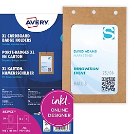 Avery Zweckform 4839XL Pochettes pour badges XL A6, transparentes, 50 pochettes, 52 étiquettes à insérer


