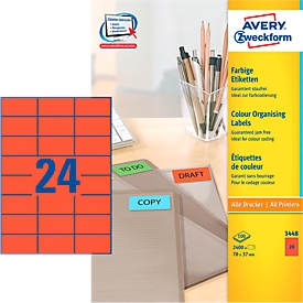 Avery Zweckform Etiketten 3448, 70 x 37 mm, 2400 Stück, rot