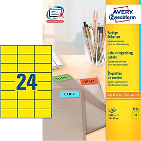 Avery Zweckform etiketten 3451, 70 x 37 mm, 2400 stuks, geel