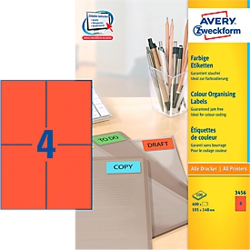 Avery Zweckform etiketten 3456, 105 x 148 mm, 400 stuks, rood