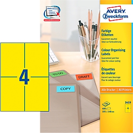 Avery Zweckform etiketten 3459, 105 x 148 mm, 400 stuks, geel