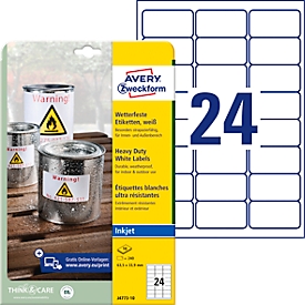 Avery® Zweckform Étiquettes J4773, résistantes aux intempéries, permanentes, adaptées à l'imprimante, rectangulaires, polyester, blanc mat, 240 pièces sur 10 feuilles