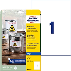 Avery® Zweckform Étiquettes J4775, résistantes aux intempéries, permanentes, adaptées à l'imprimante, rectangulaires, polyester, blanc mat, 10 pièces sur 10 feuilles