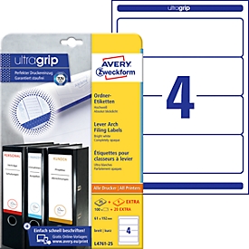 AVERY® Zweckform Étiquettes pour classeur à levier, L4761-25,  61 x 192 mm, 100 étiquettes/paquet