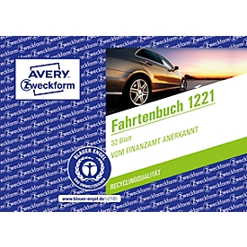 Avery® Zweckform Fahrtenbuch 1221, für PKW, A6 quer, Ausfüllhilfe/Gesamtübersicht/Jahresabrechnung, Blauer Engel, weiß, 32 Blatt für 310 Fahrten