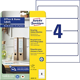 Avery® Zweckform Folder Labels LR4761, for wide folders (short), printer suitable, recycled paper, rectangular, natural white, 40 pieces on 10 sheets