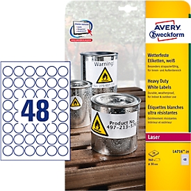 Avery Zweckform Folien-Etiketten, wetterfest, für Innen- und Außenbereich, 30 x 30 mm