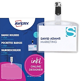 Avery Zweckform naambordjes 90 x 60 mm, transparant, met metalen clip, 25 hoesjes, 32 inlegkaartjes


