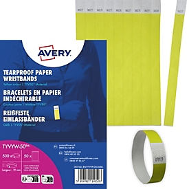 Avery Zweckform Scheurvrije papier polsbandjes TYVYW - Tyvek - 19 x 256 mm – genummerd (niet afdrukbaar) – geel – 500 stuks