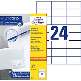 AVERY Zweckform Universal-Etiketten 3474, ultragrip, 70 x 37 mm, 2400 Stück