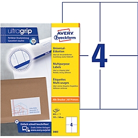 AVERY Zweckform Universal Etiketten 3483, ultragrip, A4, matt, 400 Etiketten
