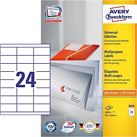AVERY Zweckform Universal-Etiketten 3664, ultragrip, 70 x 33,8 mm, 2400 Stück
