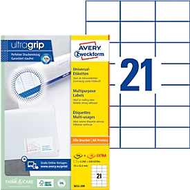 AVERY Zweckform universele etiketten 3652-200, ultragrip, 70 x 42,3 mm, 4200 + 420 stuks