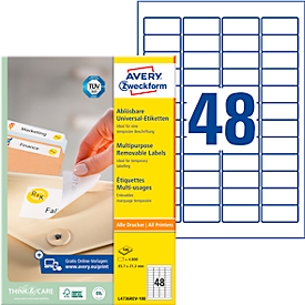 Avery Zweckform universele etiketten, 4800 etiketten, 45,7 x 21,2 mm