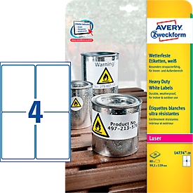 Avery Zweckform weerbestendige folie-etiketten L4774-20, A4, 80 etiketten, wit