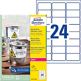 AVERY® Zweckform Wetterfeste Folien-Etiketten L4773-100, 63,5 x 33,9 mm, permanent, weiß