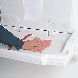 Baby-Wickelstation Rubbermaid®, für die horizontale Wandmontage, antimikrobiell, klappbar, Ablage, Halterung für bis zu 40 Unterlagen, PP, platin
