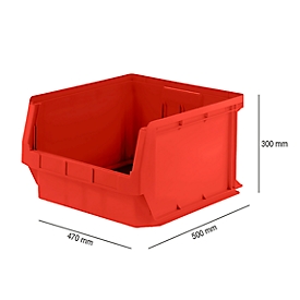 Bac à bec SSI Schaefer LF 543, PP-plastique, L 520/450 mm x l 470/450 mm x H 300 mm, 57 l, rouge