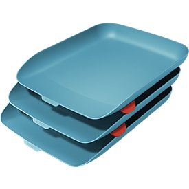 Bac à courrier Cosy Leitz®, pour documents A4, empilable, lot de 3, bleu