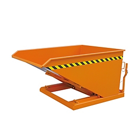 Bac basculant Eichinger-Industrie, hauteur basse, 1000 l, jusqu'à 1500 kg, mécanisme de ciseaux et de basculement, acier, orange pur RAL 2004
