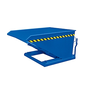 Bac basculant Eichinger-Industrie, hauteur basse, 400 l, jusqu'à 1500 kg, mécanisme de basculement à ciseaux, acier, bleu gentiane RAL 5010