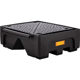 Bac d'extension IBC CEMO 500/1-PE, avec croix de soutien et plaque perforée en PE, volume 500 l, capacité de charge 1500 kg, avec homologation, polyéthylène, noir