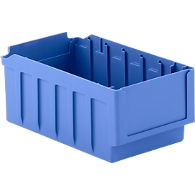 Bac de rayonnage RK 321, polystyrène, l. 162 x P 290 x H 115 mm, 6 compartiments, bleu