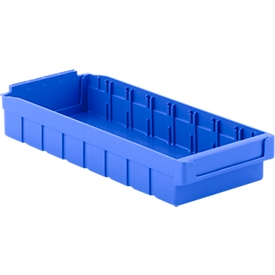Bac de rayonnage RK 400, polystyrène, L 408 x l. 162 x H 66 mm, 8 compartiments, pour étagère de 400 mm de profondeur, bleu