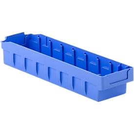 Bac de rayonnage RK 400S, polystyrène, L 390 x l. 97 x H 64 mm, , 8 compartiments, pour étagère de 400 mm de profondeur, bleu